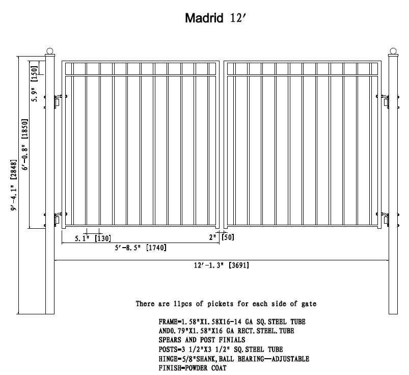 ALEKO | MADRID Style Swing Dual Steel Driveway Gates 12'